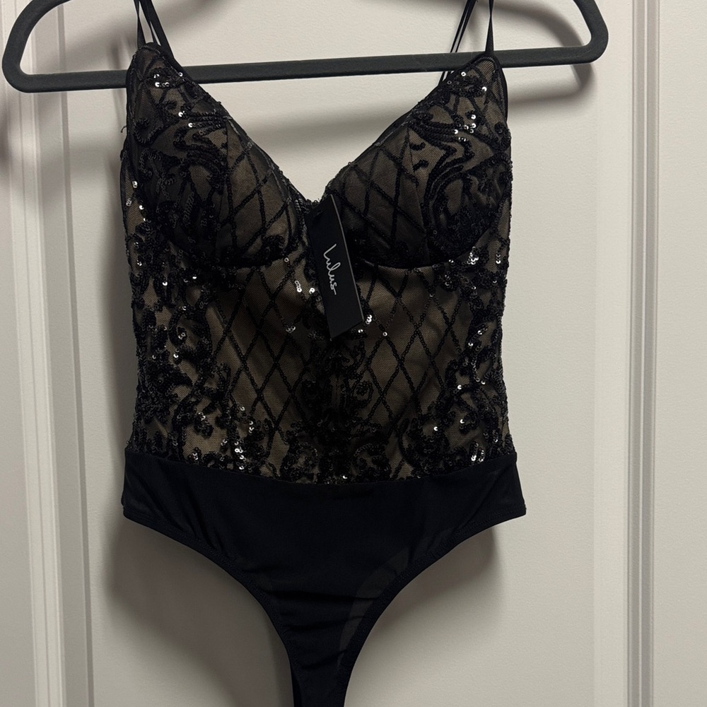 Lulu's Black Sequin Mesh Bodysuit